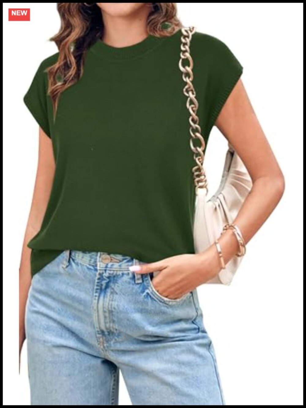 Women's Knit Sweater Vest Cap Sleeve Crewneck Business Casual Tank Top